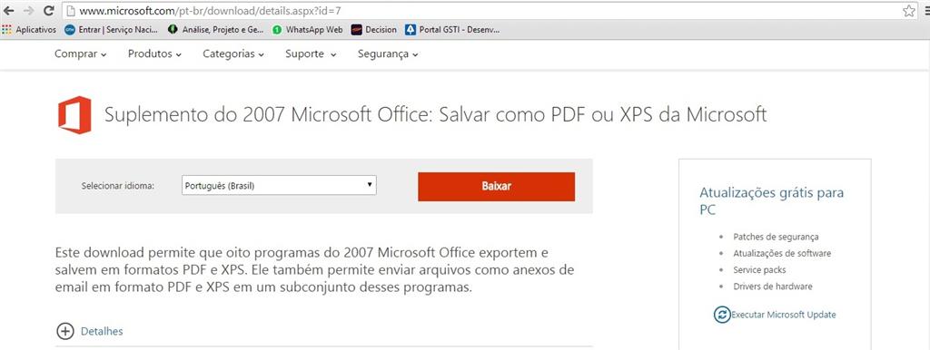 MBAtec: Instalar complemento do Microsoft Office 2007 Para salvar arquivo  em PDF ou XPS